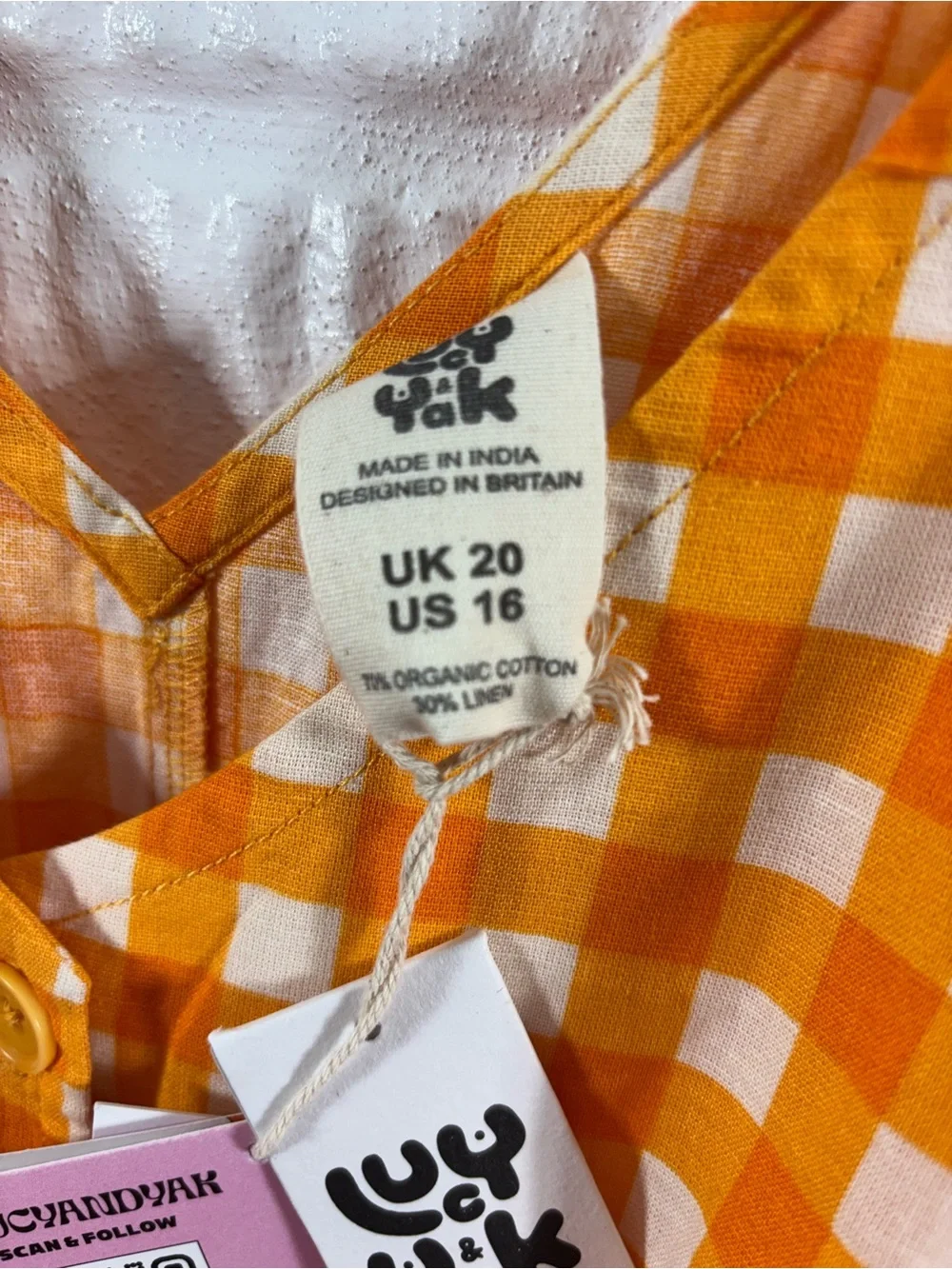 Lucy & Yak Organic Cotton Finn V-Neck Jumpsuit Orange White 16 NWT - Picture 5 of 5
